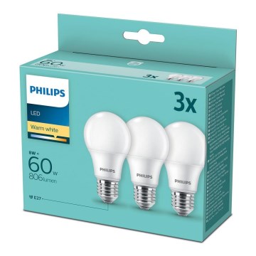SET 3x LED-lampor Philips A60 E27/8W/230V 2700K