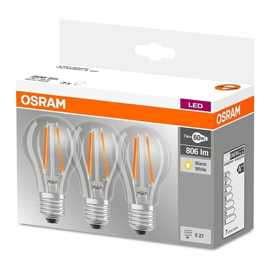 SET 3x LED-lampor VINTAGE E27/7W/230V 2700K - Osram
