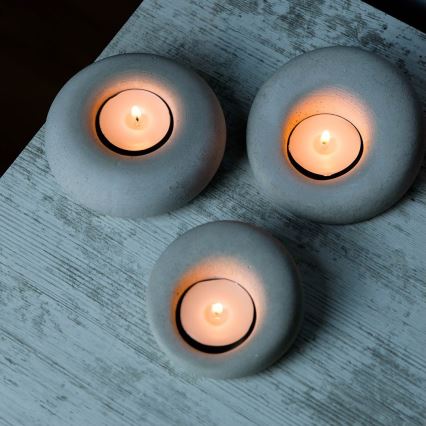 SET 3x Ljushållare för värmeljus 10 cm/9 cm/8 cm betong