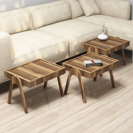 SET 3x Sidobord 41x53,6 cm ROMA brun