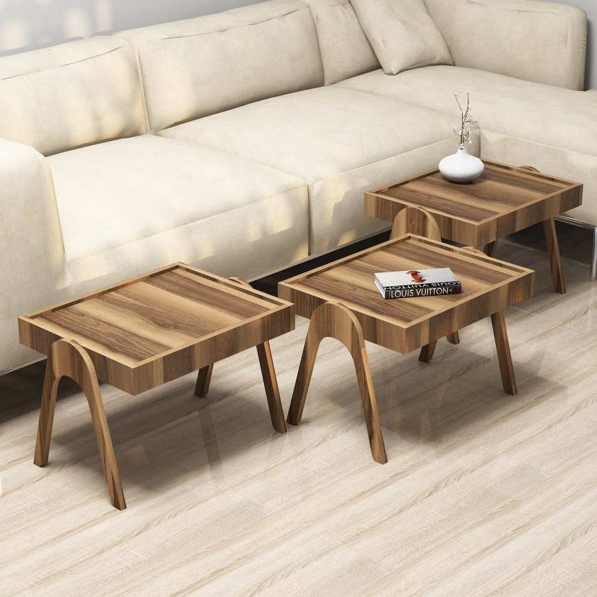 SET 3x Sidobord 41x53,6 cm ROMA brun