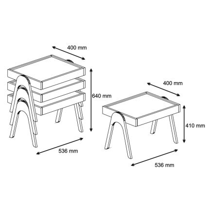 SET 3x Sidobord 41x53,6 cm ROMA brun