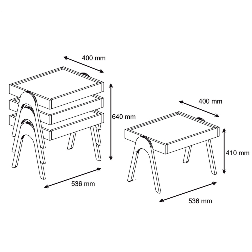 SET 3x Sidobord 41x53,6 cm ROMA brun