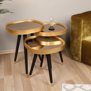 SET 3x Sidobord ALYS guld/svart