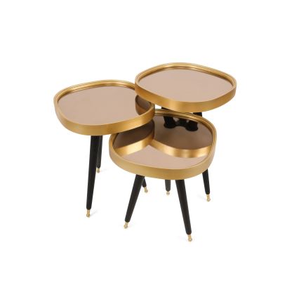 SET 3x Sidobord ALYS guld/svart