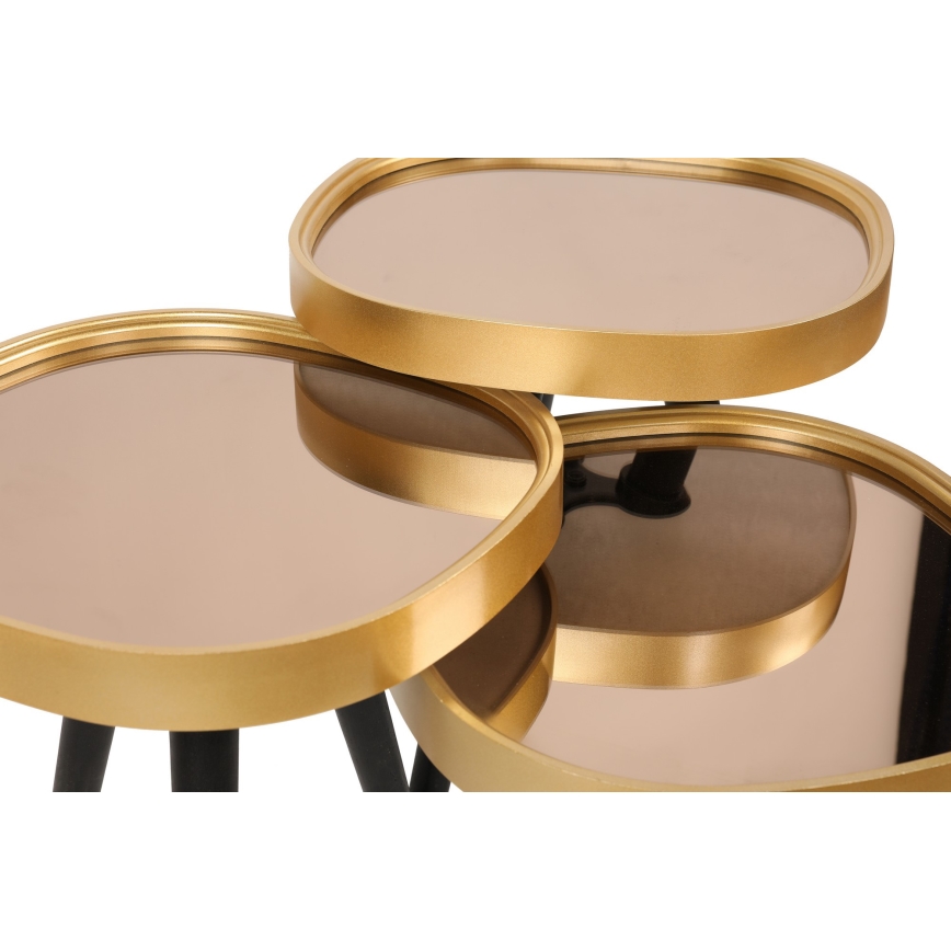 SET 3x Sidobord ALYS guld/svart