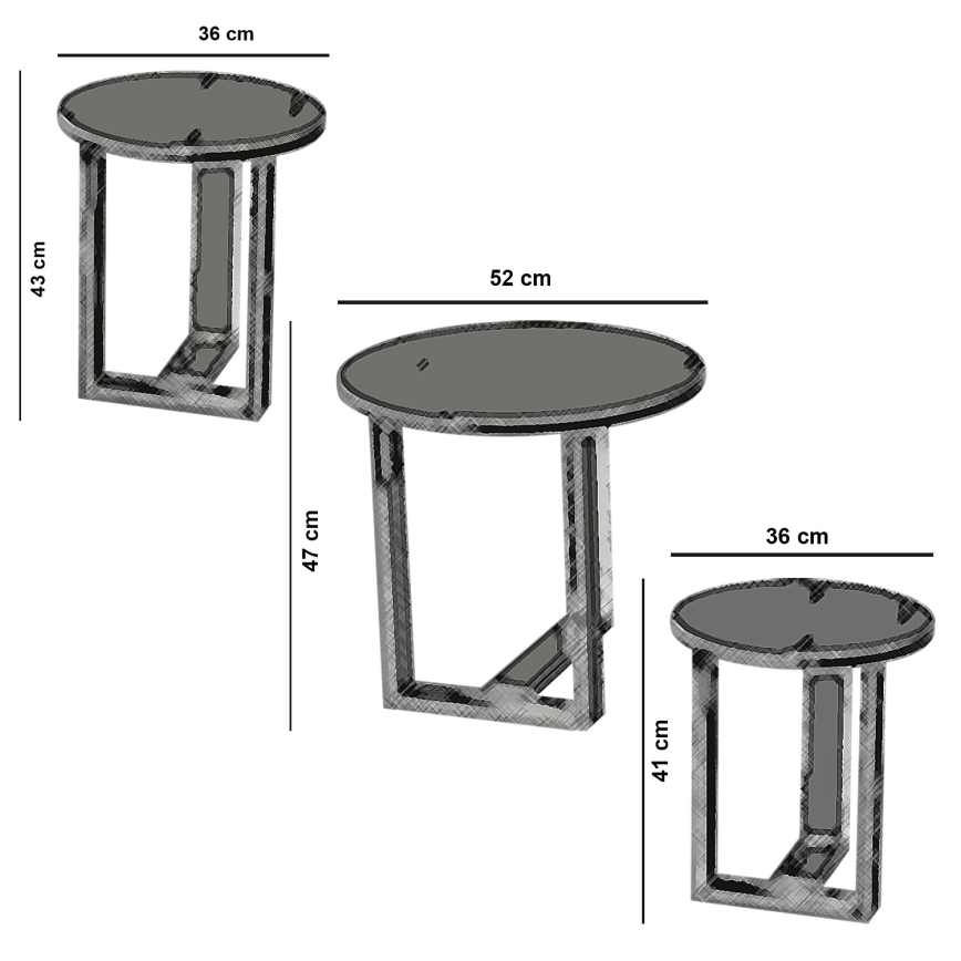 SET 3x Sidobord MIRA brun