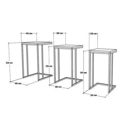 SET 3x Sidobord svart