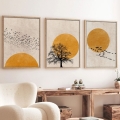 SET 3x Tavla i fotoram 50x70 cm beige/gul