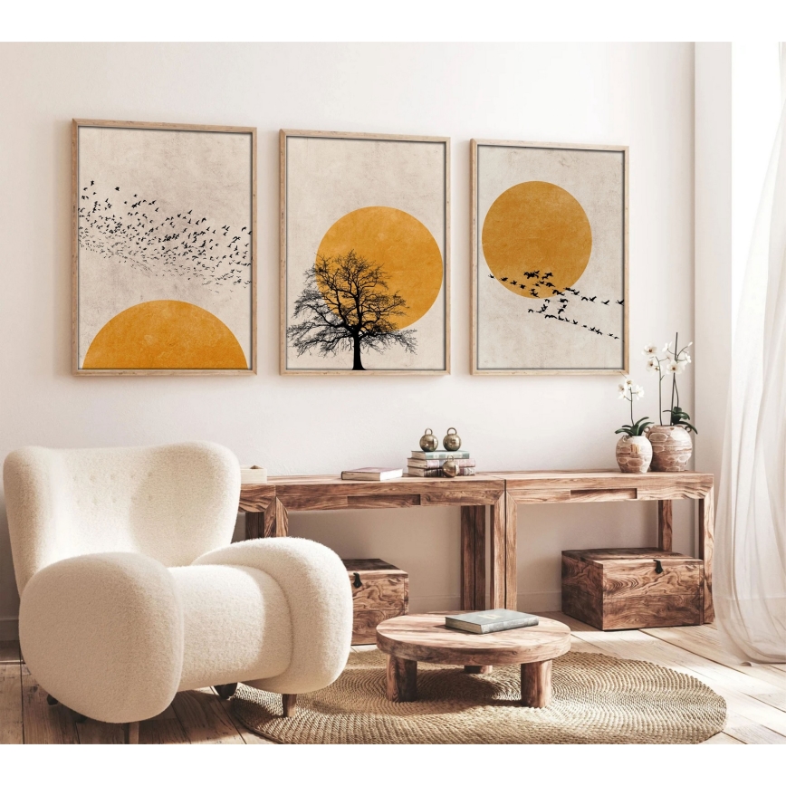 SET 3x Tavla i fotoram 50x70 cm beige/gul