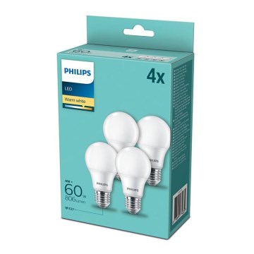 SET 4x LED Glödlampa Philips E27/8W/230V 2700K