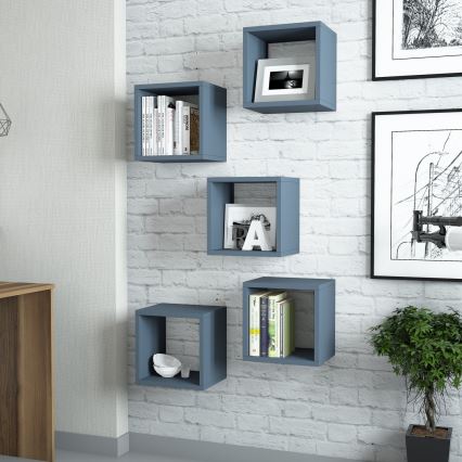 SET 5x Vägghylla BOX blå