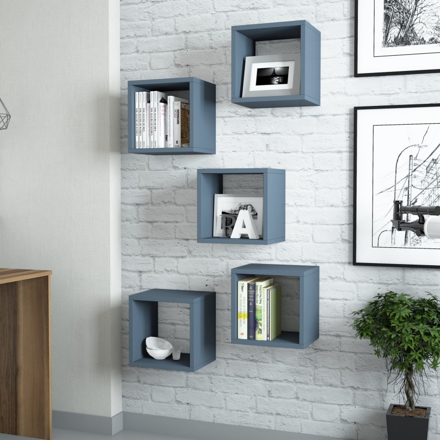 SET 5x Vägghylla BOX blå