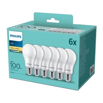SET 6xLED-lampa Philips A60 E27/13W/230V 2700K