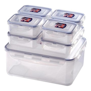 SET 7x Matförvaringsburk LOCK blå/genomskinlig