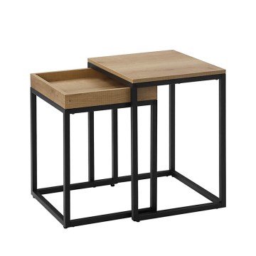 Set med 2 sidobord ELDUR, brun/svart