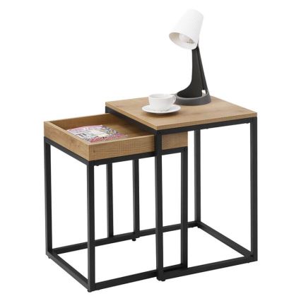Set med 2 sidobord ELDUR, brun/svart