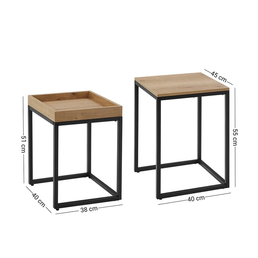 Set med 2 sidobord ELDUR, brun/svart