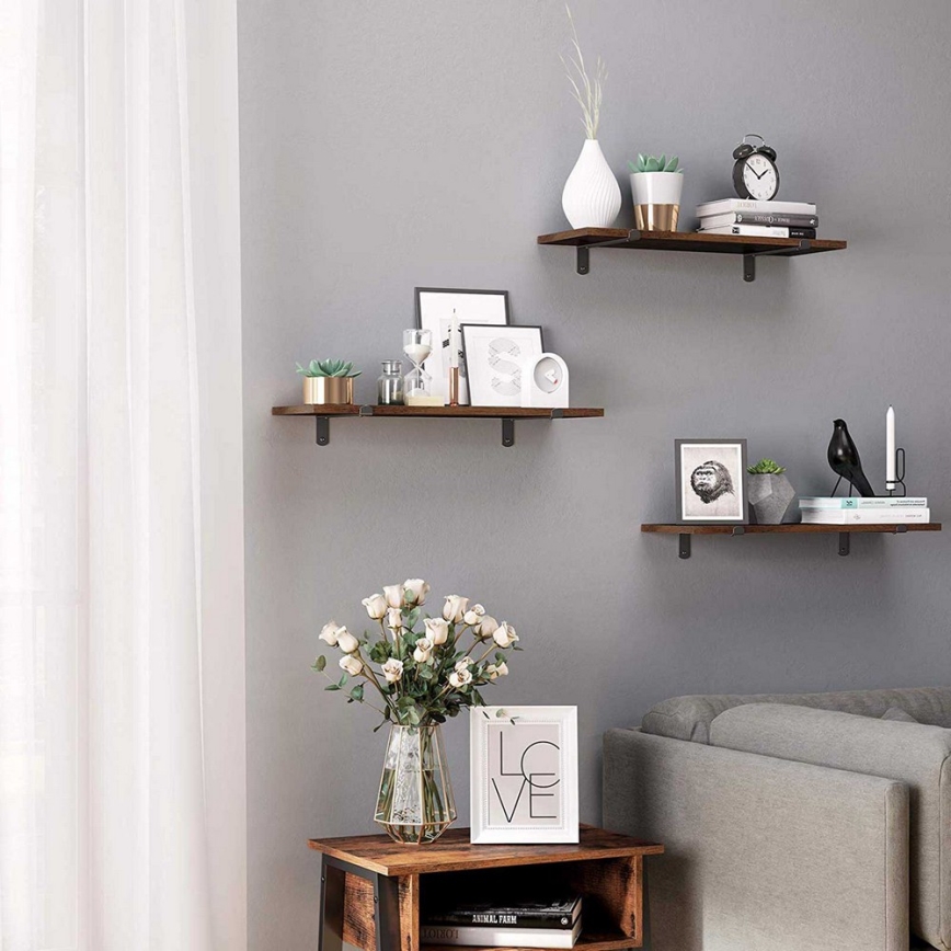 Set med 2 vägghyllor SHELFY, brun/svart