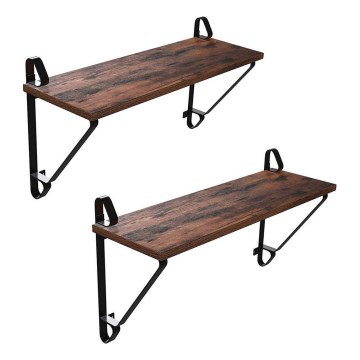 Set med 2 vägghyllor SHELFY, brun/svart