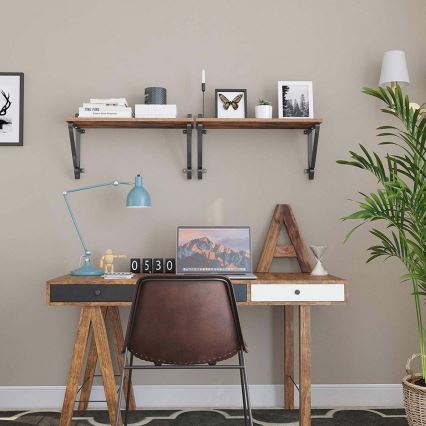 Set med 2 vägghyllor SHELFY, brun/svart