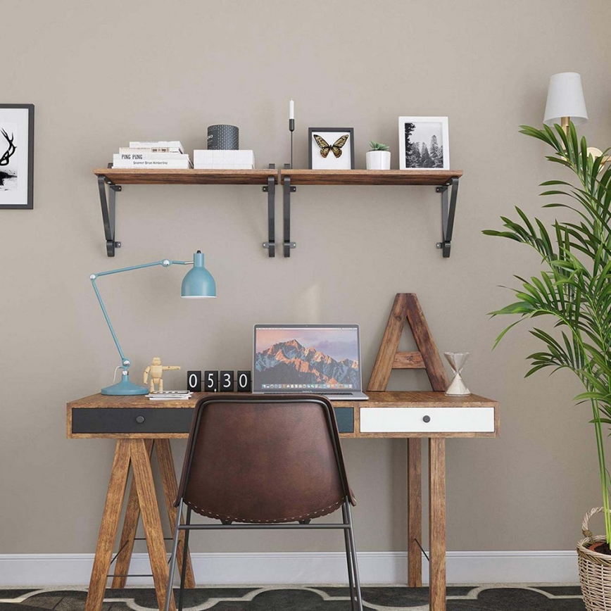 Set med 2 vägghyllor SHELFY, brun/svart