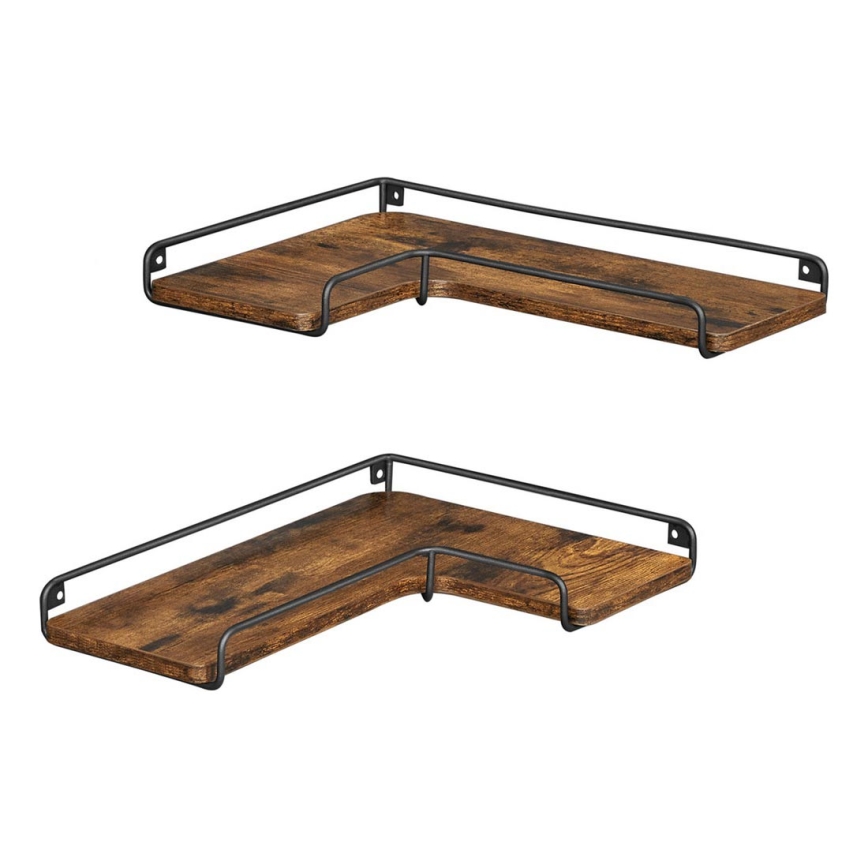 Set med 2 väggmonterade hyllor SHELFY, brun/svart
