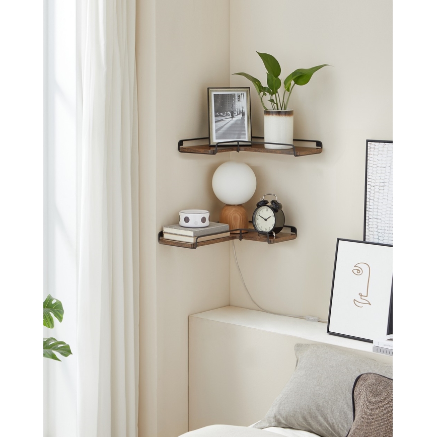 Set med 2 väggmonterade hyllor SHELFY, brun/svart