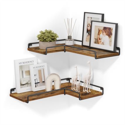 Set med 2 väggmonterade hyllor SHELFY, brun/svart