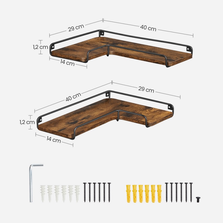 Set med 2 väggmonterade hyllor SHELFY, brun/svart