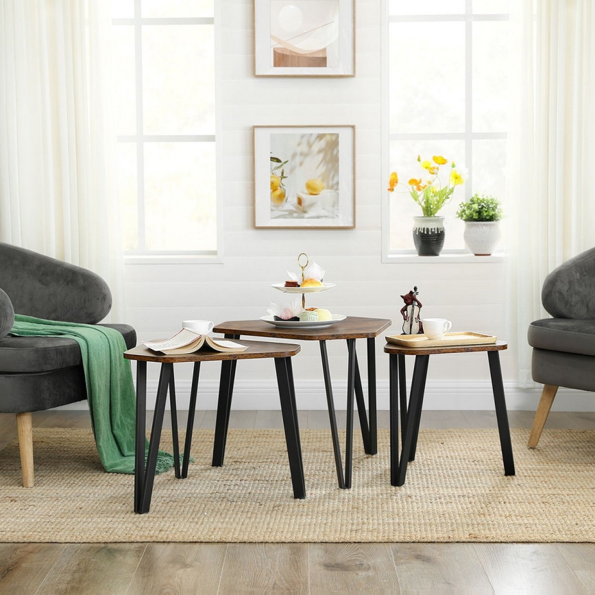 Set med 3 sidobord ELDUR brun/svart