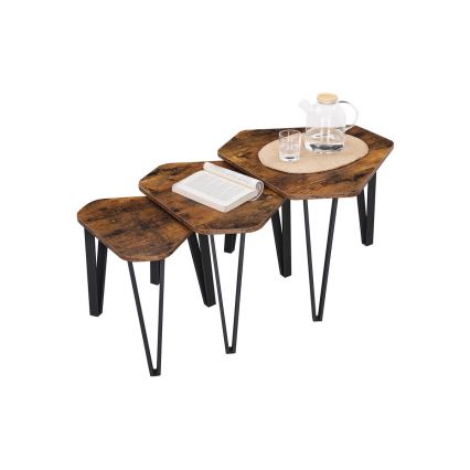 Set med 3 sidobord ELDUR brun/svart