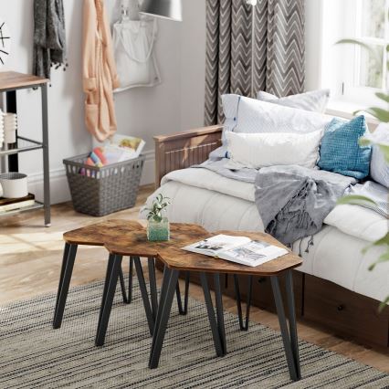 Set med 3 sidobord ELDUR brun/svart