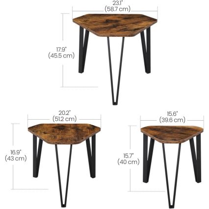 Set med 3 sidobord ELDUR brun/svart