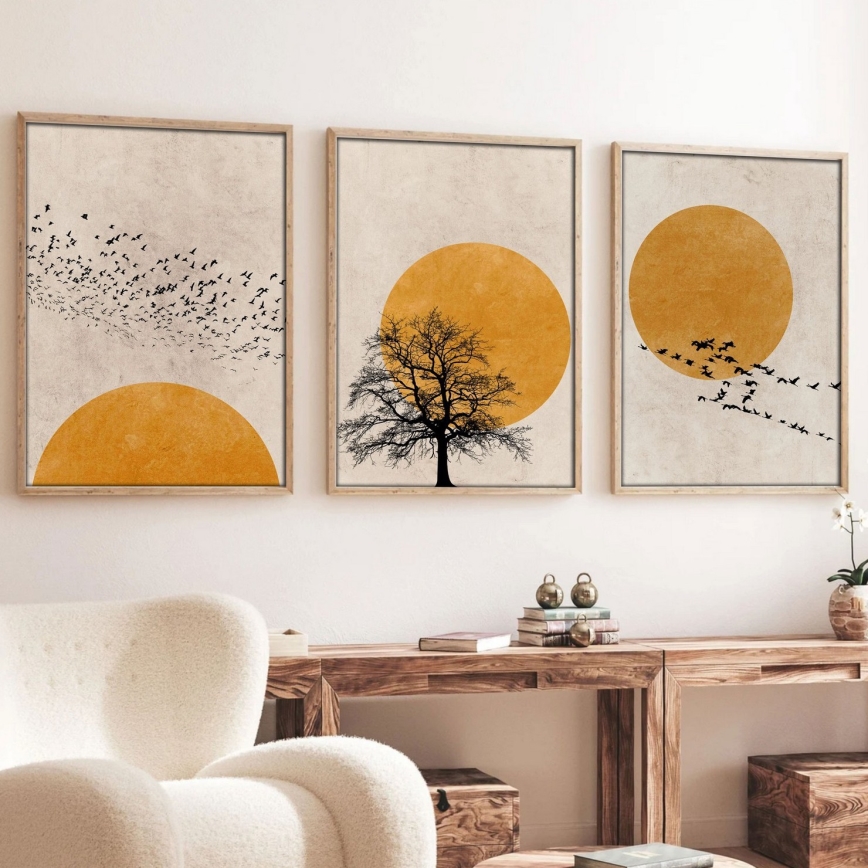 Set med 3 tavlor i fotoram 50x70 cm beige/orange