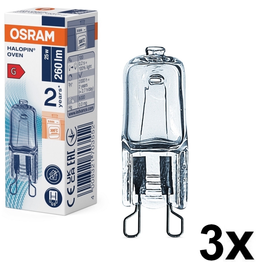 Set med 3 ugnslampor HALOPIN G9/25W/230V 2700K - Osram