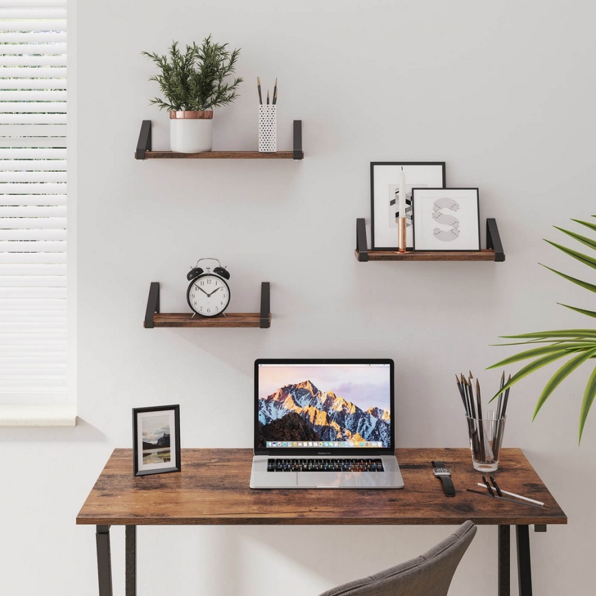 Set med 3 vägghyllor SHELFY, brun/svart