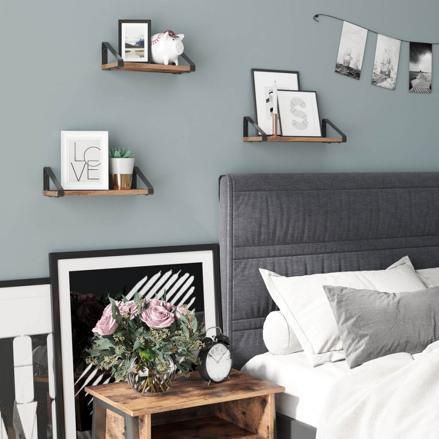 Set med 3 vägghyllor SHELFY, brun/svart