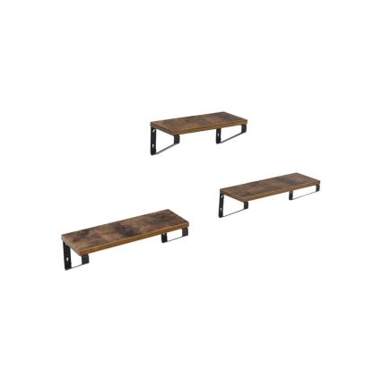 Set med 3 vägghyllor SHELFY, brun/svart