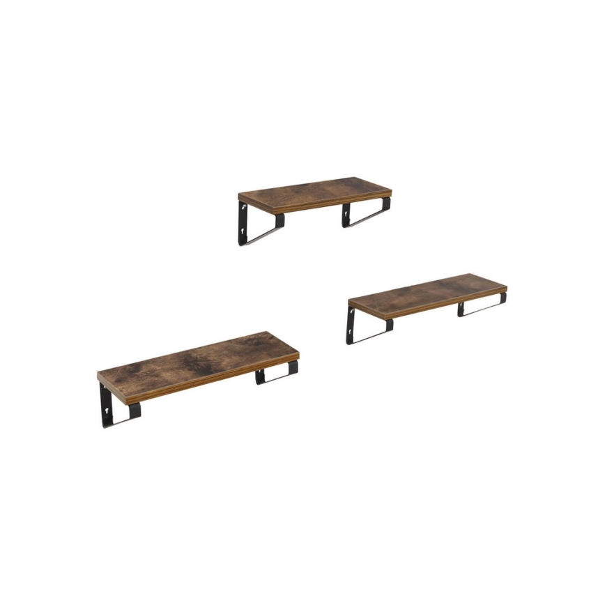 Set med 3 vägghyllor SHELFY, brun/svart