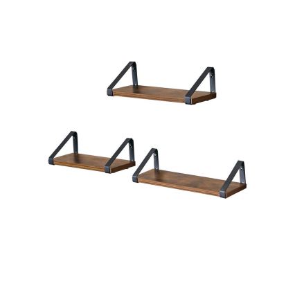 Set med 3 vägghyllor SHELFY, brun/svart