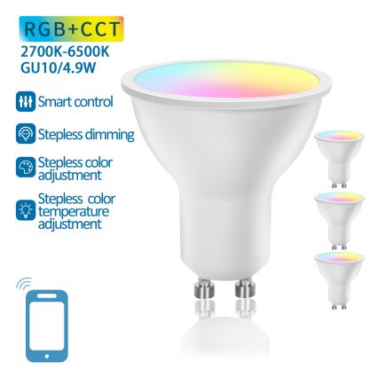 4-pack dimbara LED RGBW-lampor Smart GU10/4,9W/230V 2700-6500K - Aigostar