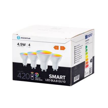 4-pack dimbara LED RGBW-lampor Smart GU10/4,9W/230V 2700-6500K - Aigostar