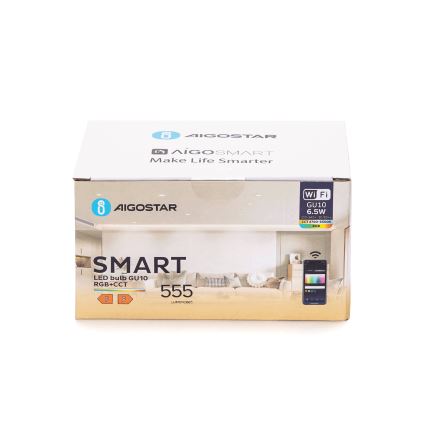 Set med 6 dimbara LED RGBW-lampor GU10/6,5 W/230 V 2700–6500 K Wi‑Fi - Aigostar