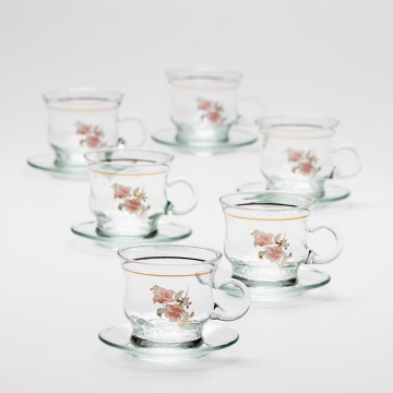 Set med 6 glas koppar med fat, klar bukett nr 4