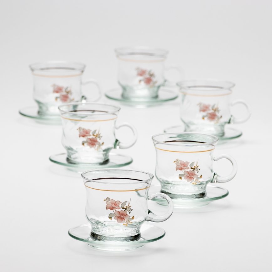 Set med 6 glas koppar med fat, klar bukett nr 4