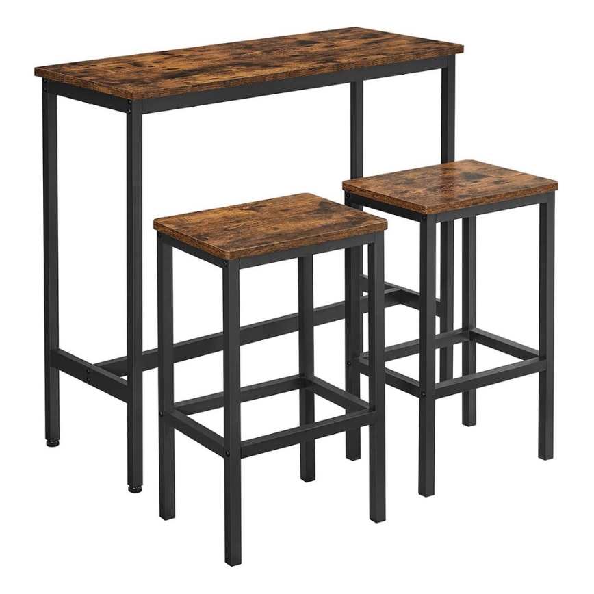 Set med barbord och 2 barstolar BARTIS – brun/svart