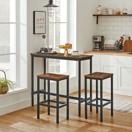 Set med barbord och 2 barstolar BARTIS – brun/svart