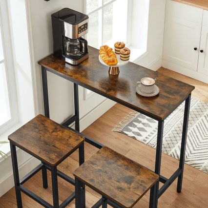 Set med barbord och 2 barstolar BARTIS – brun/svart
