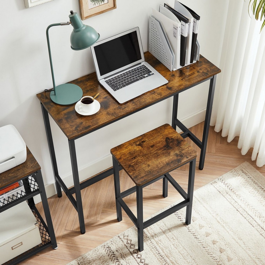 Set med barbord och 2 barstolar BARTIS – brun/svart
